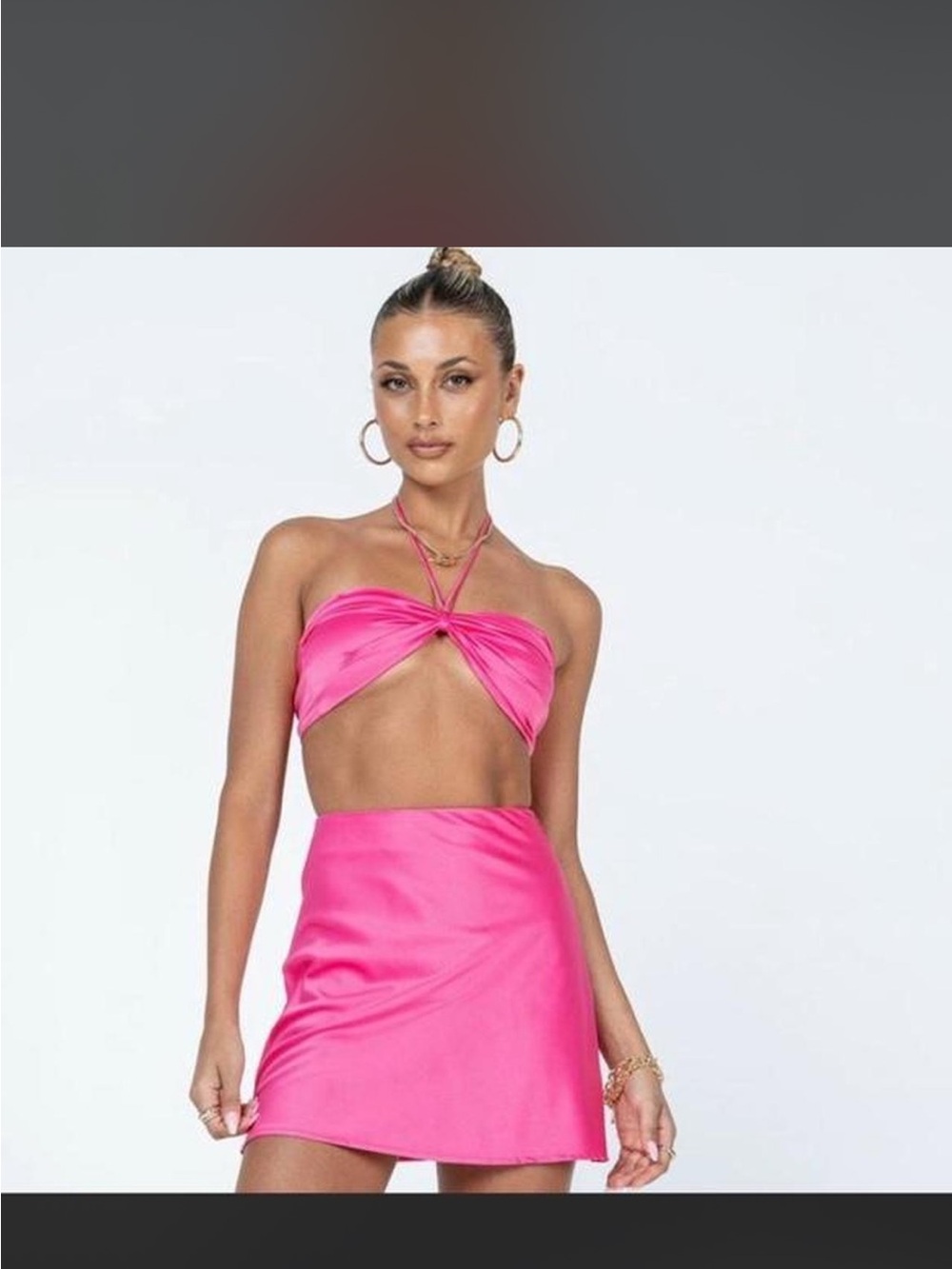 Princess Polly Bright Pink Satin Halter Crop & Mini Set